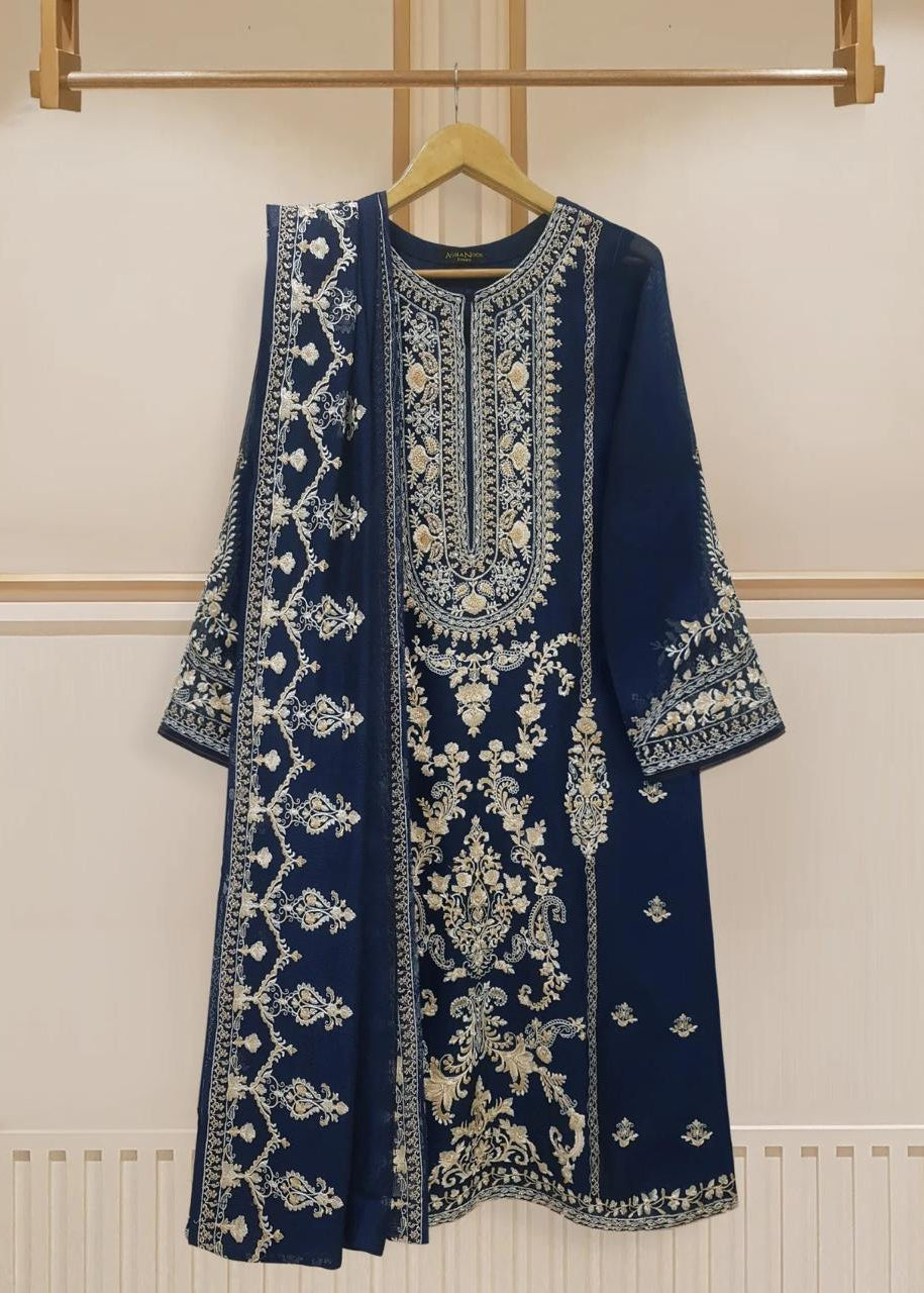 SMT S803-Embroidered 3pc organza dress with Embroidered organza duppata.