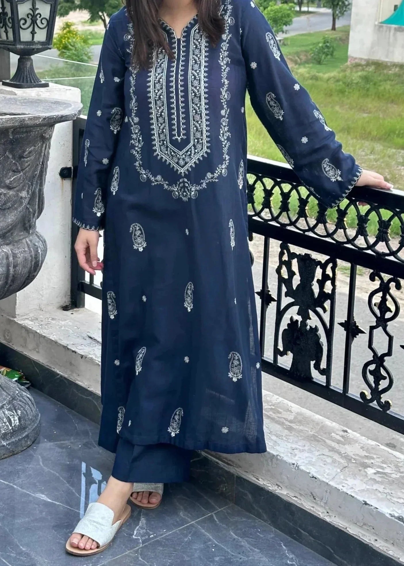 SMT W680- Embroidered 2pc Linen dress