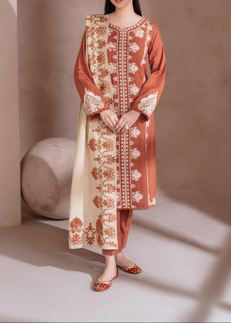 SMT S907-Embroidered 3PC Lawn Dress With Embroidered Lawn Dupatta.