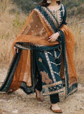 SMT W16- Embroidered 3pc marina dress with embroidered chiffon dupatta.