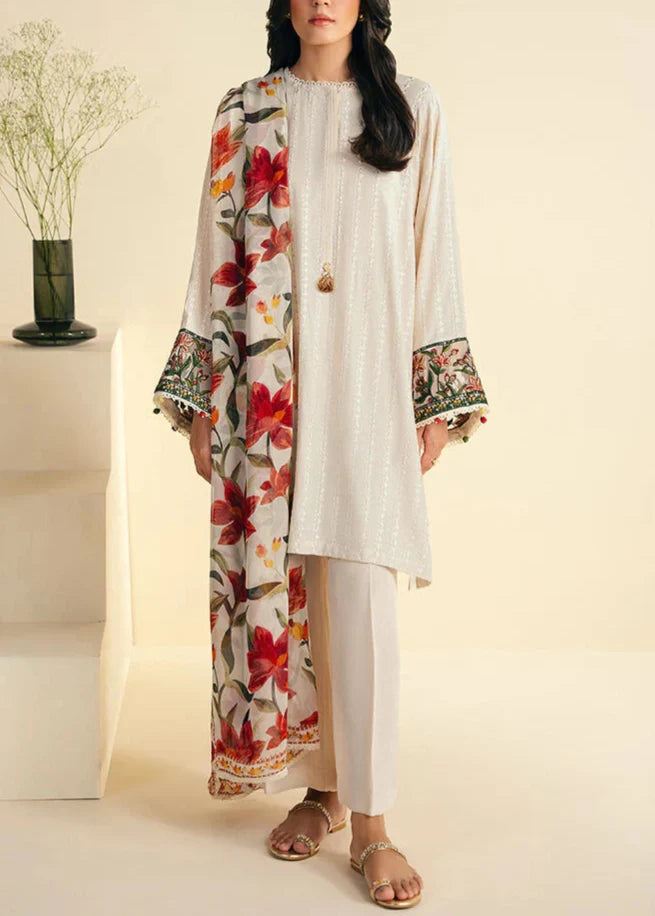 SMT S1155-Embroidered 3pc Lawn Dress With Printed Munar Dupatta.