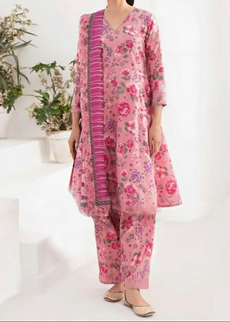 SMT W866 - Digital Printed 3pc Karandi Dress With Digital Printed Karandi Shawl.