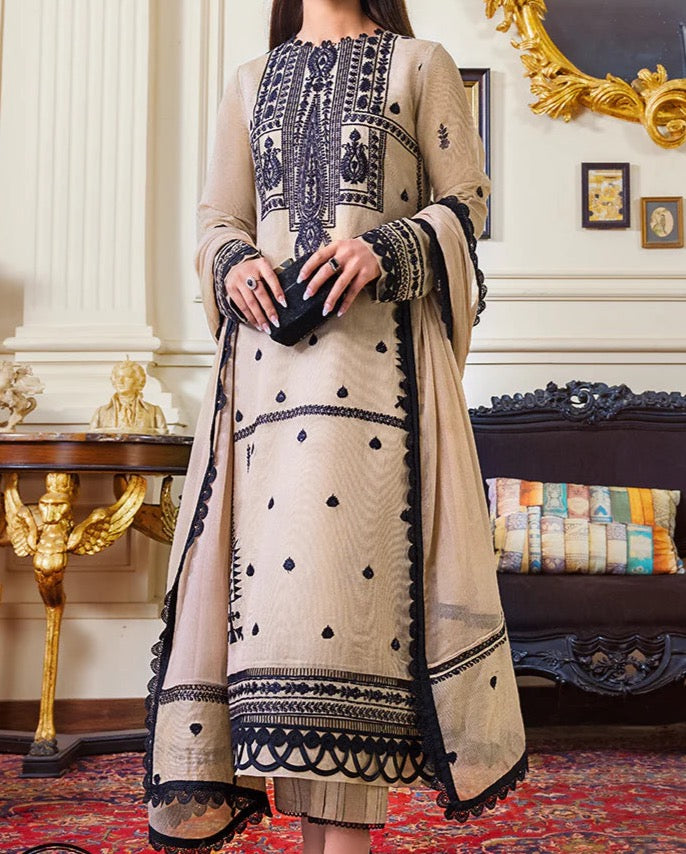 SMT W133 -Embroidered 3pc khaddar dress With Embroidered cotton net dupatta