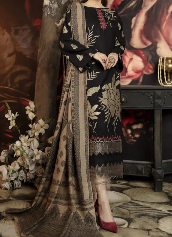 SMT W121 -Embroidered 3pc khaddar dress With printed shawl