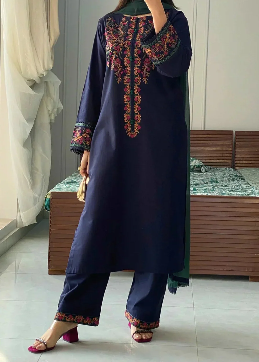 SMT Z-(W942) - Stitched Embroidered 2PC Khaddar Dress.