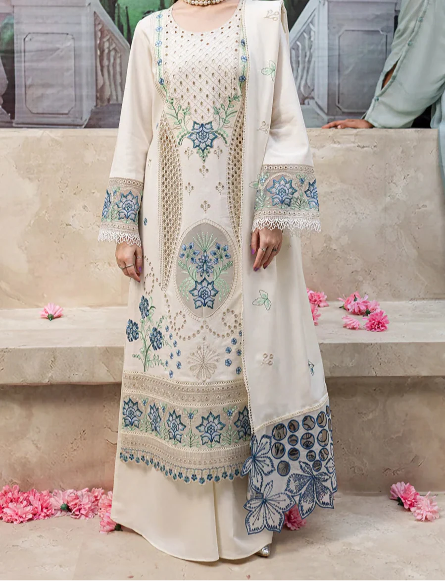 SMT S1210-Embroidered 3pc CHICKANKARI Lawn Dress With Embroidered Lawn Dupatta.