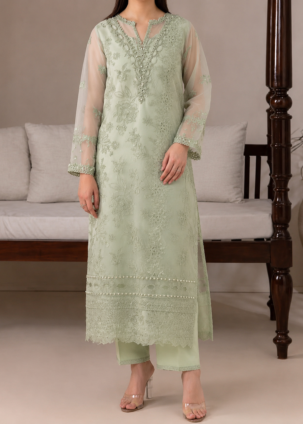 SMT S1521-Embroidered 2pc organza dress.