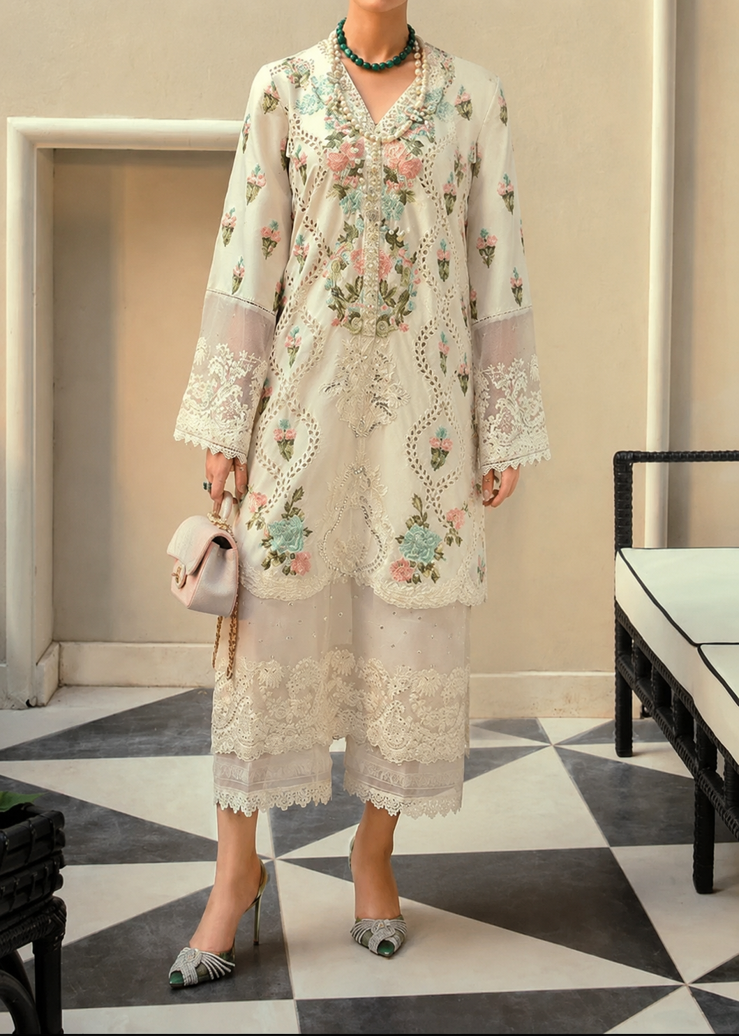 SMT S1476-Embroidered 2pc CHIKANKARI Lawn Dress.