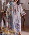 SMT S596-Embroidered 3PC Chikankari Lawn suit with Printed Silk dupatta.