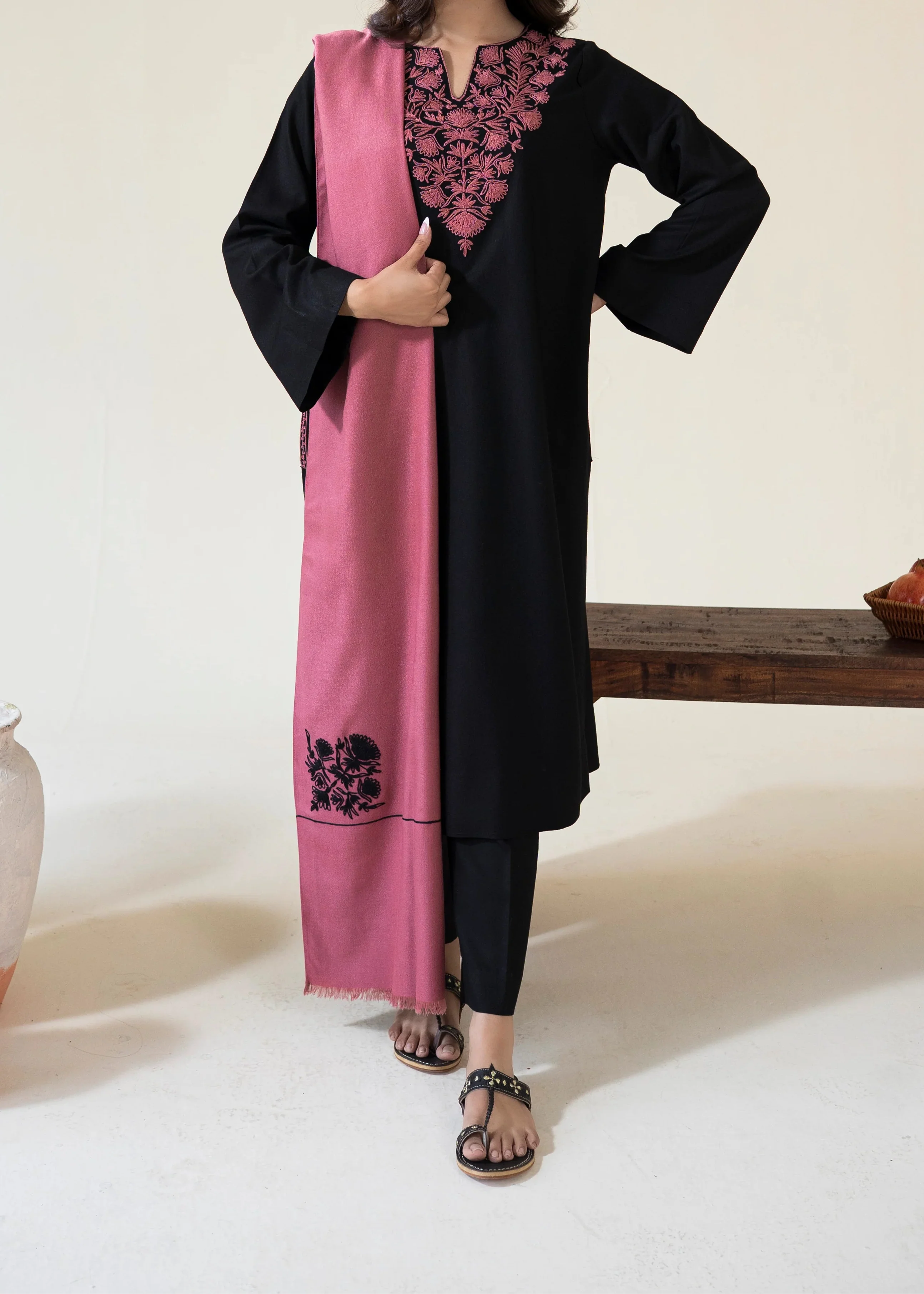 SMT W935-Embroidered 3pc Marina Dress With Embroidered Marina Shawl.