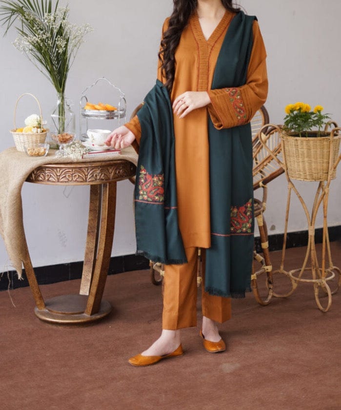 SMT S269-Embroidered 3pc lawn dress with embroidered lawn dupatta.