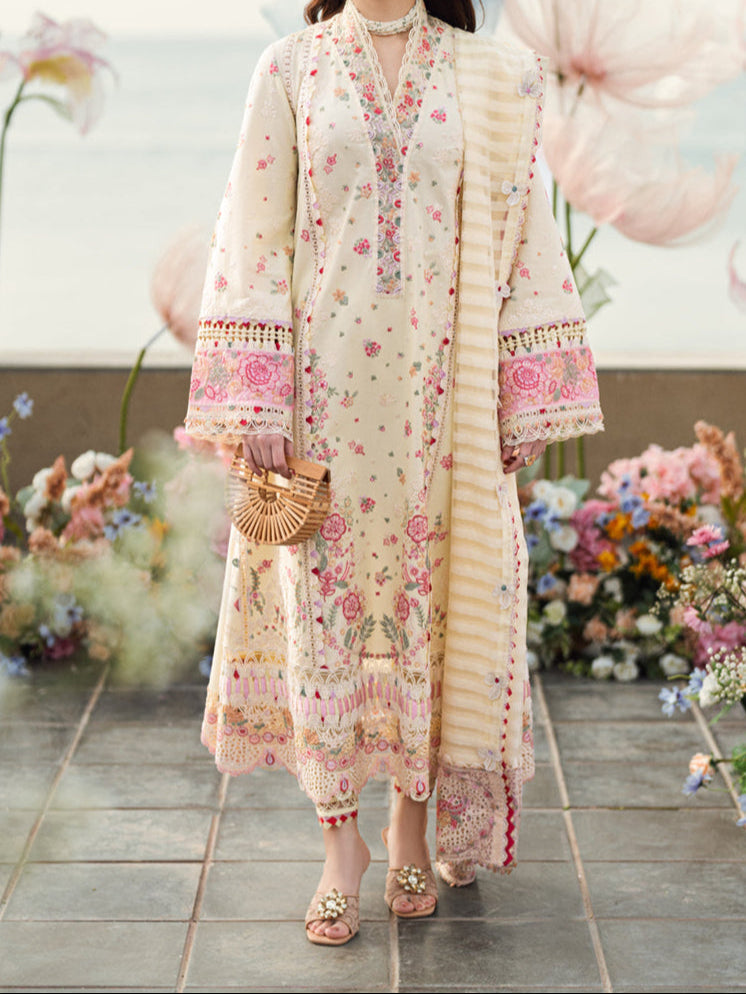 SMT S1242-Embroidered 3pc Lawn Dress With Embroidered Munar Dupatta.
