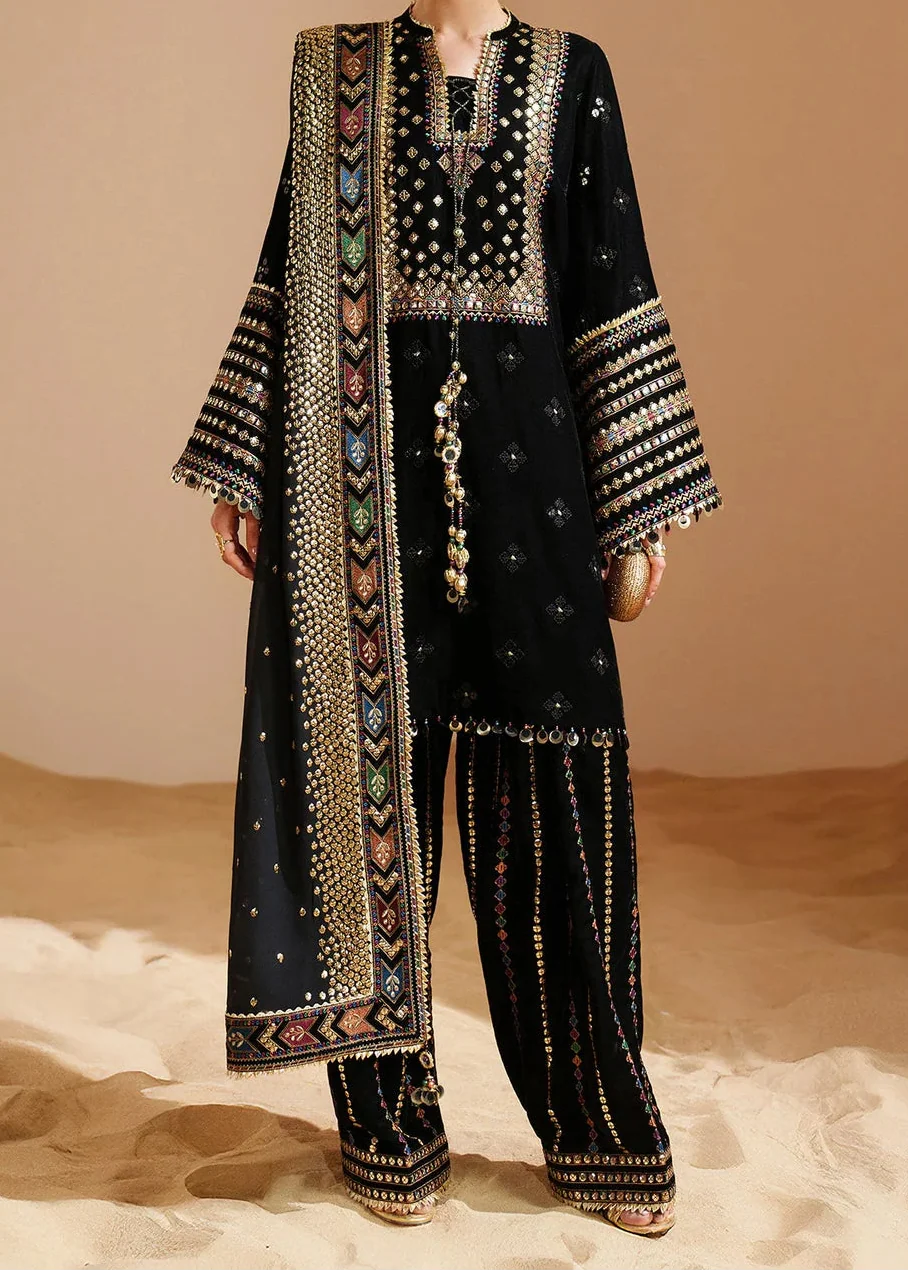 SMT W993-Embroidered Sequence 3pc Velvet Dress With Embroidered Sequence Chiffon Dupatta.