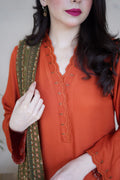 SMT W372-Embroidered 3pc Marina dress with printed silk dupatta.
