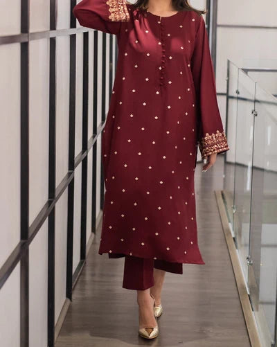 SMT W314-Embroidered 2pc khaddar dress