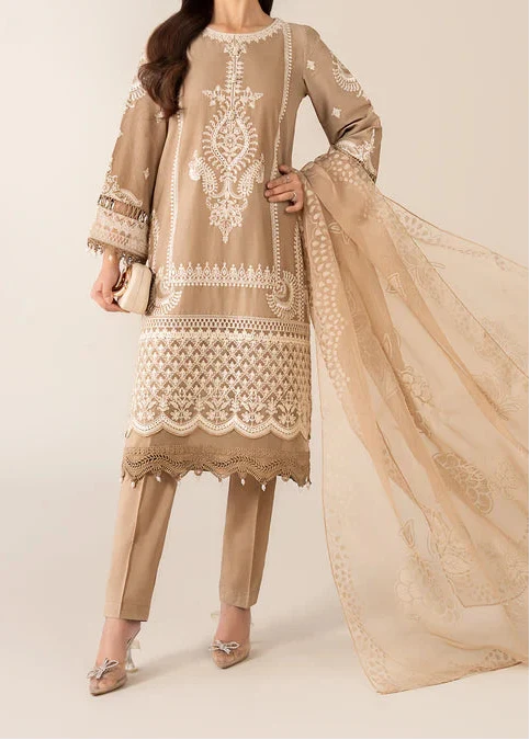 SMT W854-Embroidered 3pc Marina Dress With Printed Organza Dupatta.