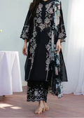 SMT W740-Embroidered 3pc Marina Dress With Printed Shawl.