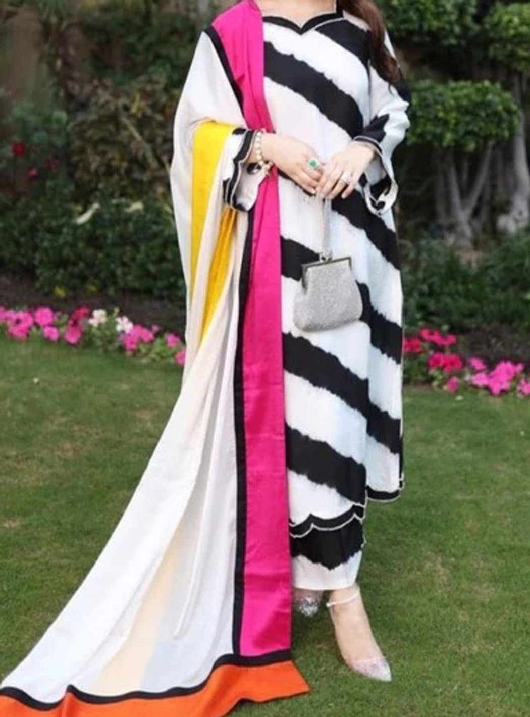 SMT W241- Printed 3pc soft crepe dress With Printed chiffon dupatta.