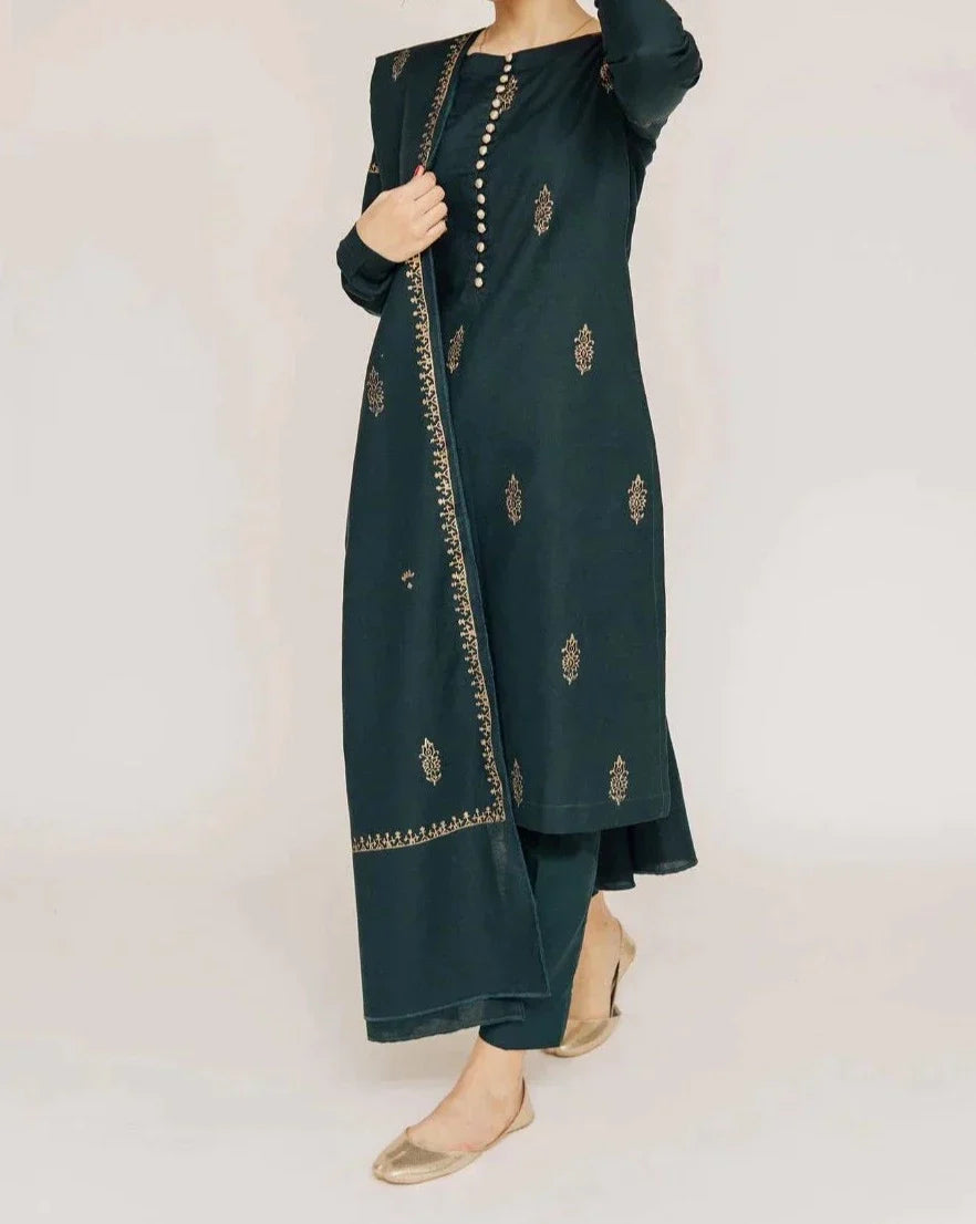 SMT W344-Embroidered 3pc Marina dress with Printed Marina dupatta.