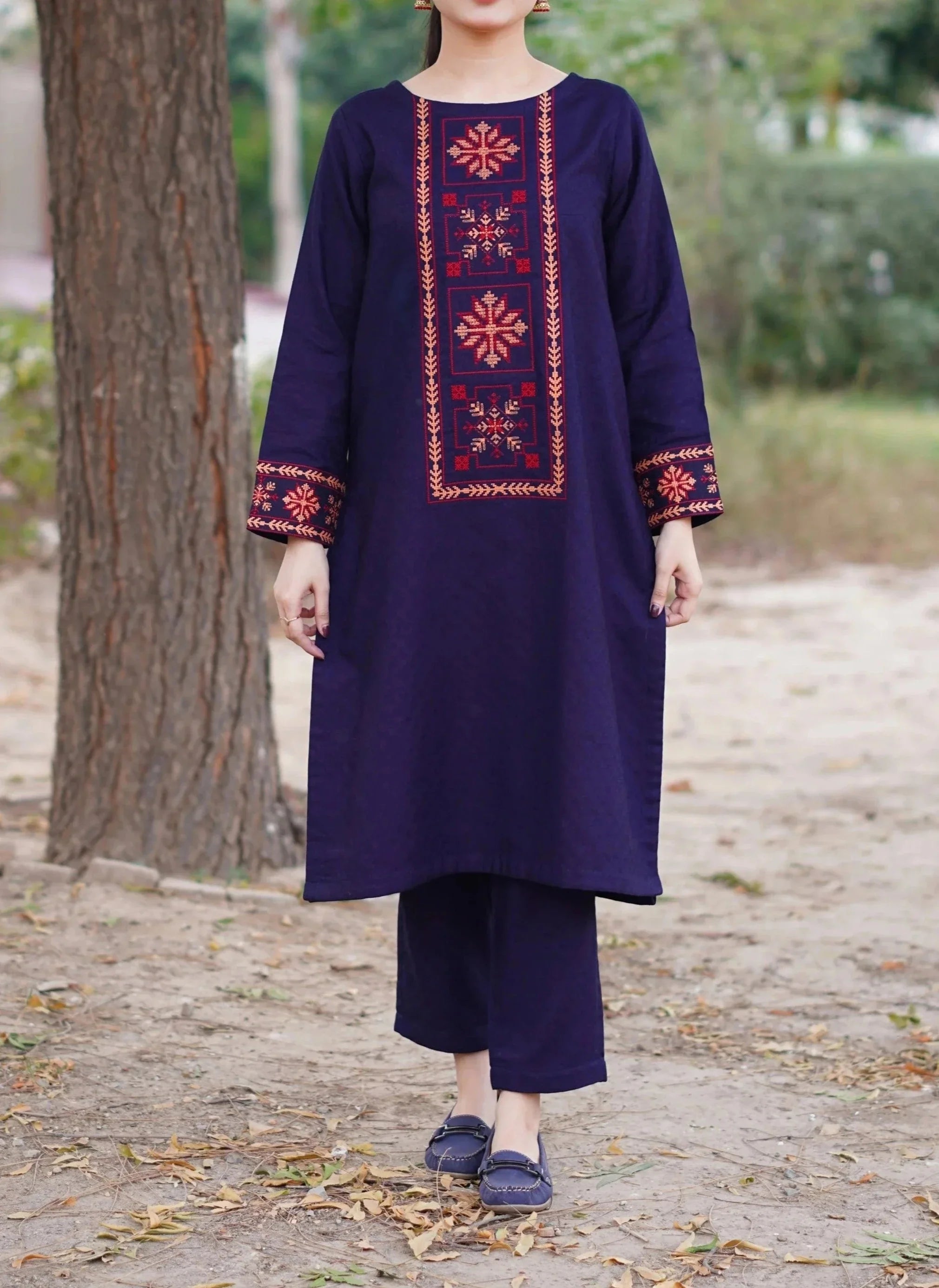SMT W457-Embroidered 2pc khaddar dress