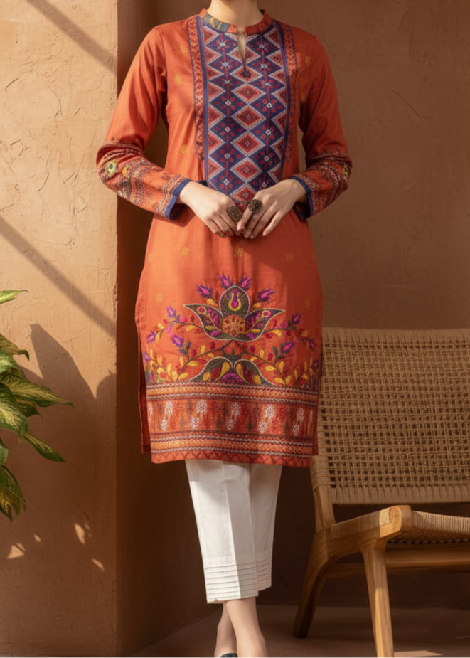 SMT W148- Embroidered 2pc linen dress shirt & trouser.