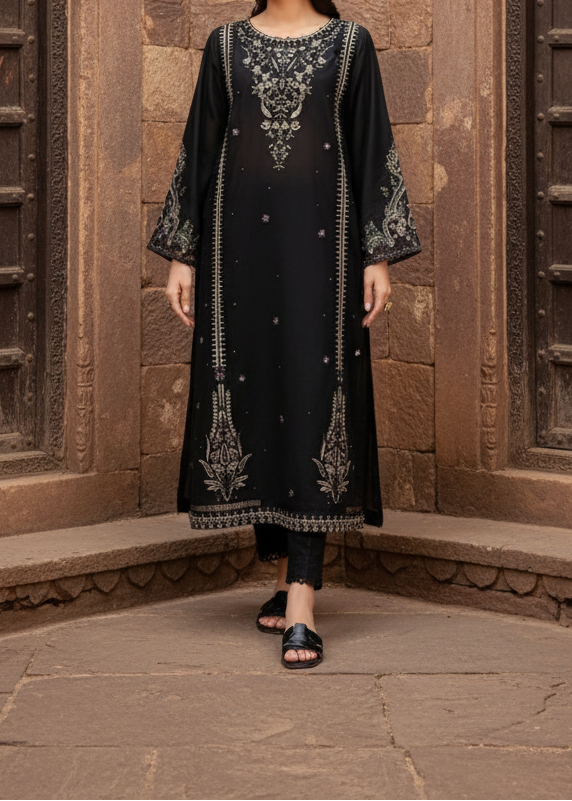 SMT W309- Embroidered 2pc Linen dress