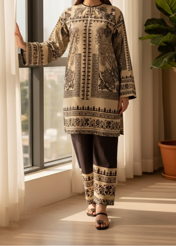 SMT W725 - Digital Printed 3pc Silk dress With Digital Printed Silk dupatta.