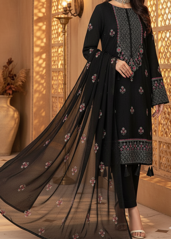 SMT W460- Embroidered 2pc Velvet Shirt with Embroidered chiffon dupatta.