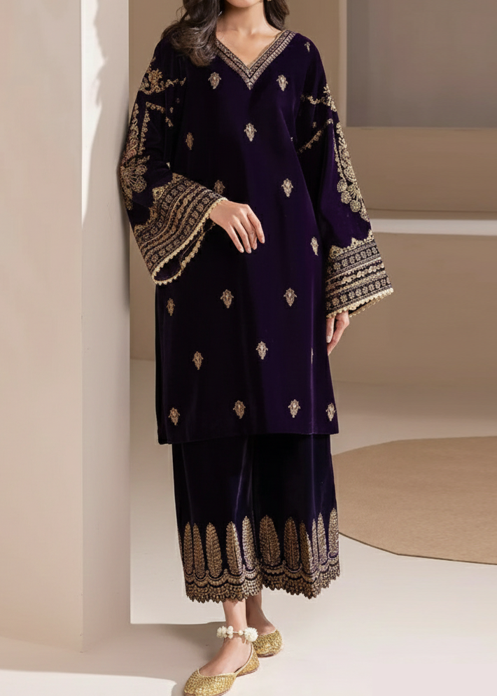 SMT W937-Embroidered 2pc Velvet Dress.