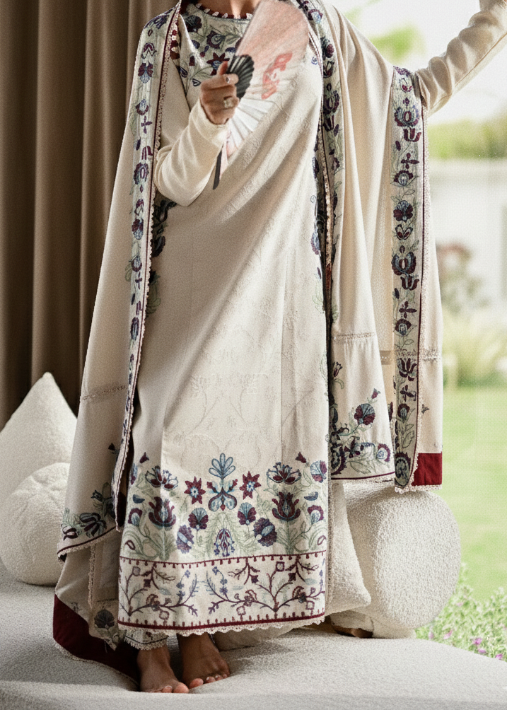 SMT W919-Embroidered 3pc Marina Dress With Embroidered Marina Shawl.