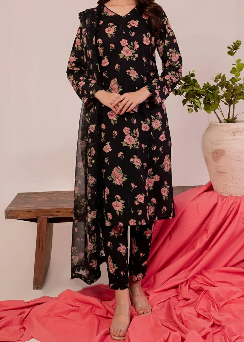 SMT W813 - Digital Printed 3pc Karandi Dress With Digital Printed Karandi Shawl.