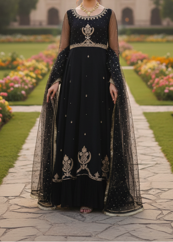 SMT W278-Embroidered 3pc organza dress with Net duppata.