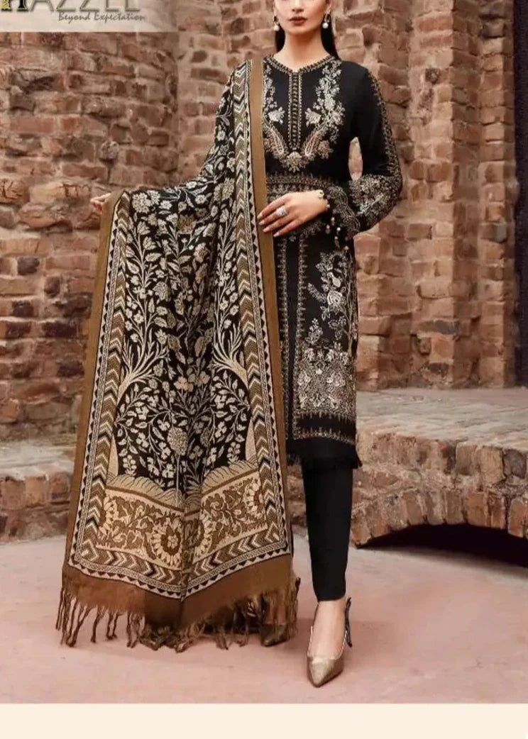 SMT W491-Embroidered 3pc marina dress with Printed wool shawl.