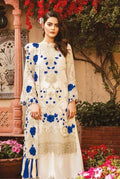 SMT W18-  Embroidered 3pc Linen dress with Organza embroidered upper shirt & dupatta.