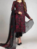 SMT W74 - Embroidered 3pc linen dress with embroidered chiffon dupatta.