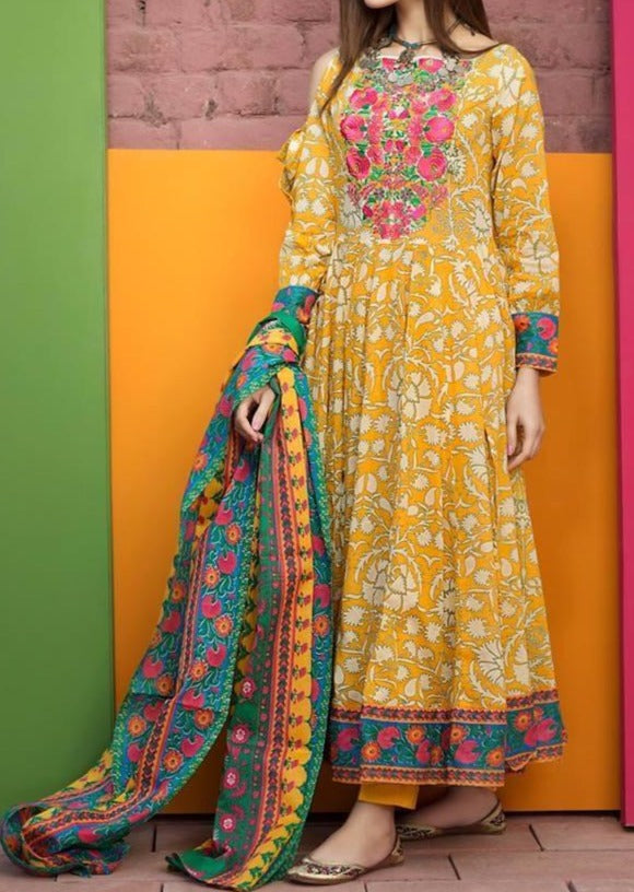 SMT W258- Digital Printed 3pc linen dress with Printed Linen dupatta.