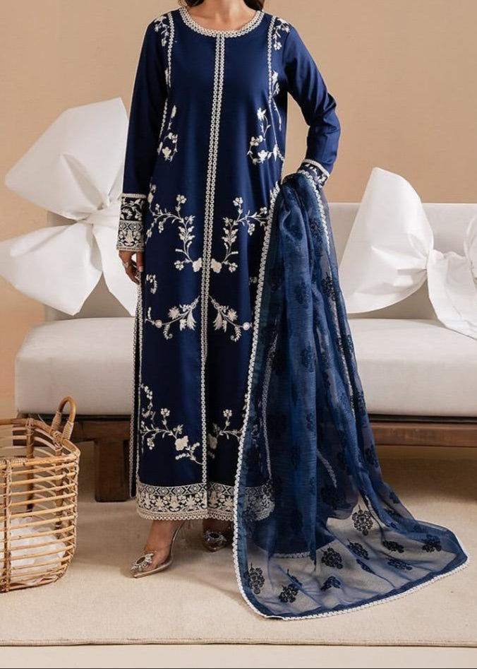 SMT W767 - Embroidered 3pc Marina Dress With Printed Shawl.