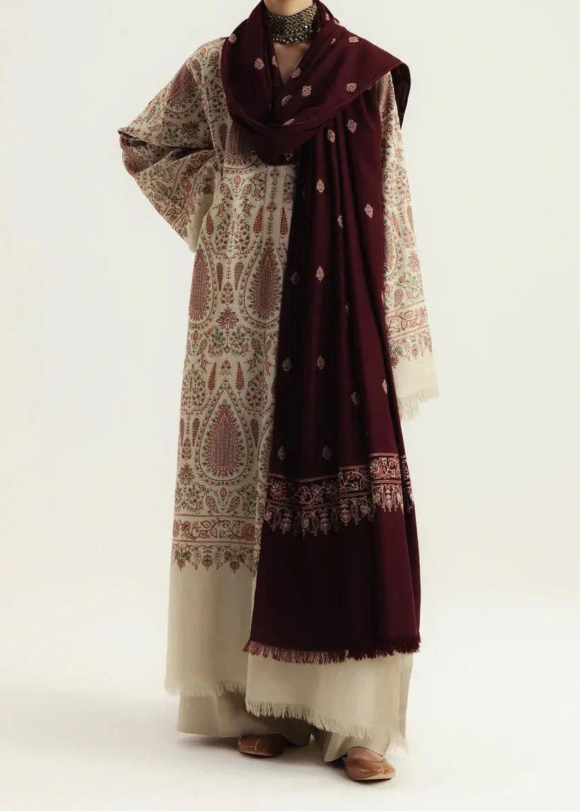 SMT W979-Embroidered 3pc Marina Dress With Printed Shawl.