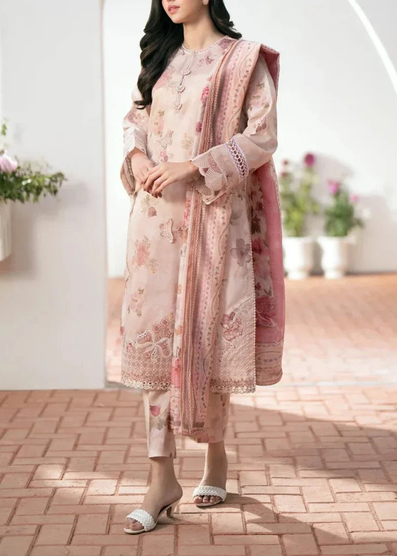 SMT W498-Printed 3pc karandi Dress With Printed karandi Shawl.