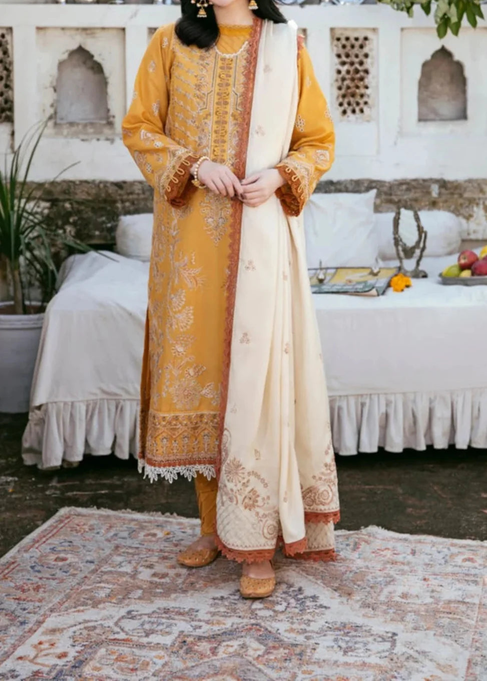 SMT W761 - Embroidered 3pc Marina Dress With Embroidered Marina Shawl.