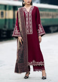 SMT W570-Embroidered 3pc marina dress with Printed shawl.