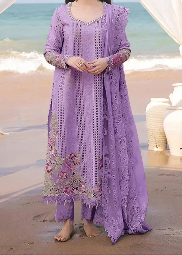 SMT W887-Embroidered 3pc Chikankari Marina Dress With Embroidered Chiffon Dupatta.