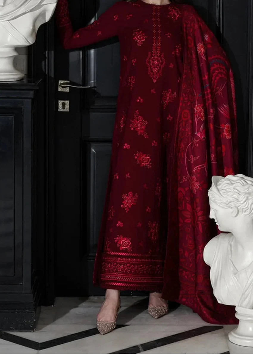 SMT W896-Embroidered 3pc Marina Dress With Printed Shawl.