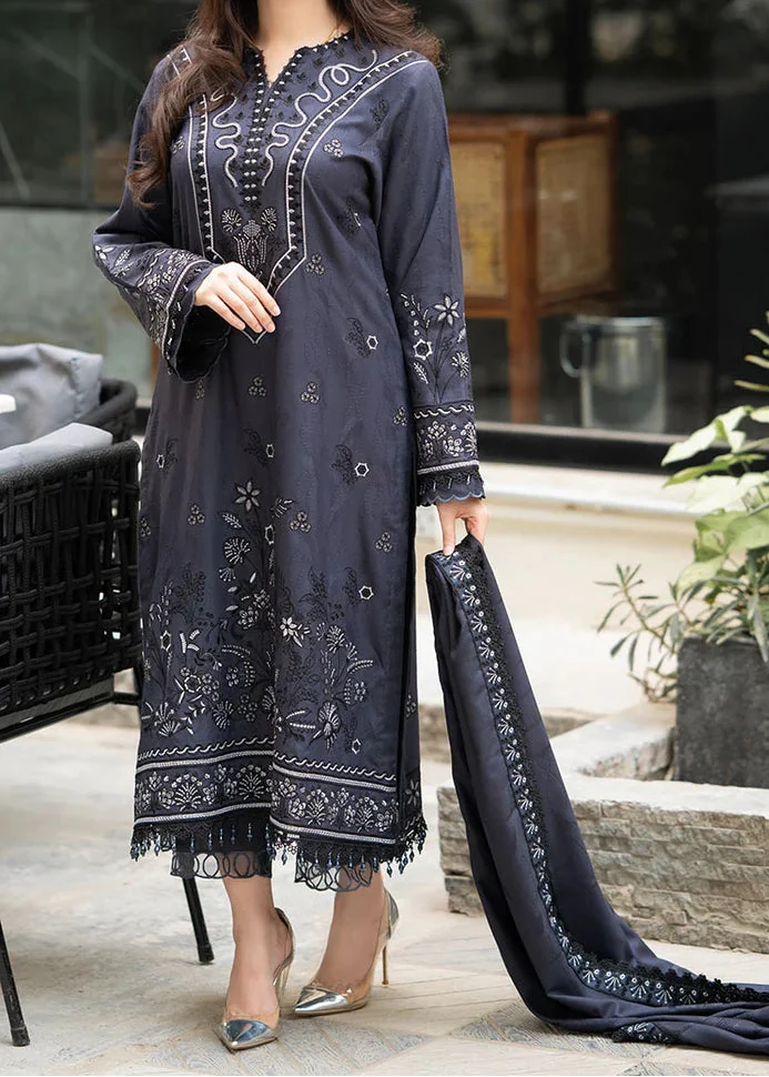 SMT W828-Embroidered 3pc Marina Dress With Printed Shawl.