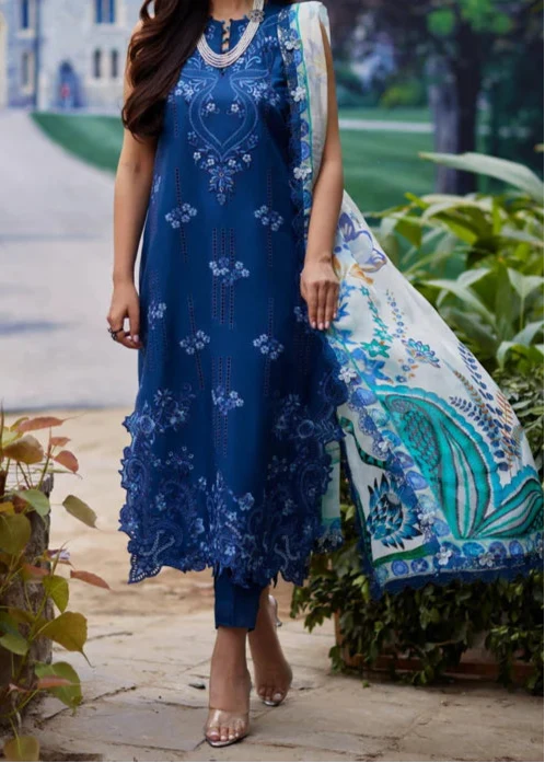 SMT S1209-Embroidered 3pc CHICKANKARI Lawn Dress With Printed Munar Dupatta.