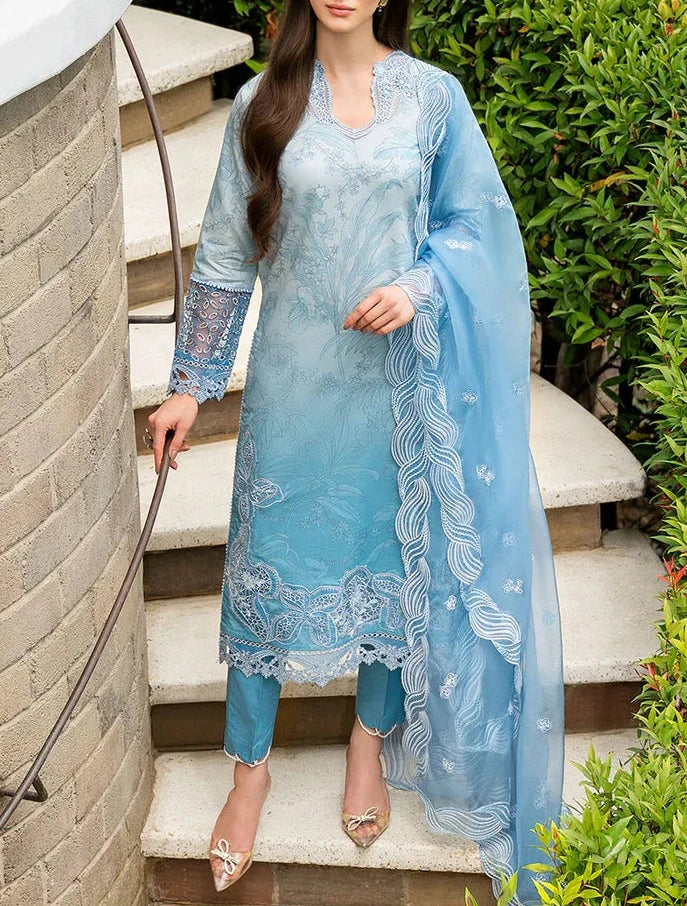 SMT S737-Digital Printed 3pc Lawn dress with Embroidered Organza dupatta.