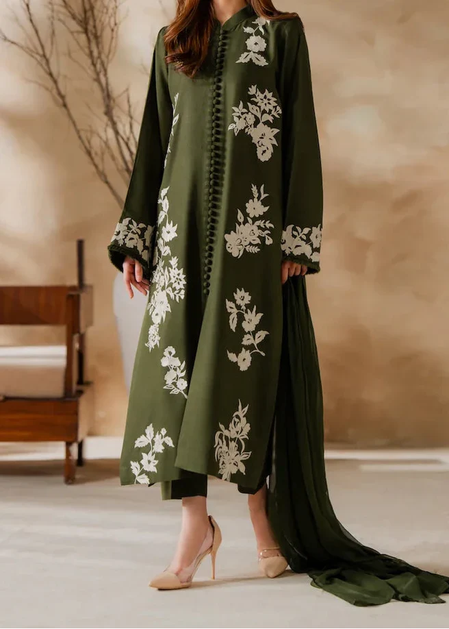 SMT Z-(W891) - Stitched Embroidered 3pc Marina Dress With Dyed Chiffon Dupatta.
