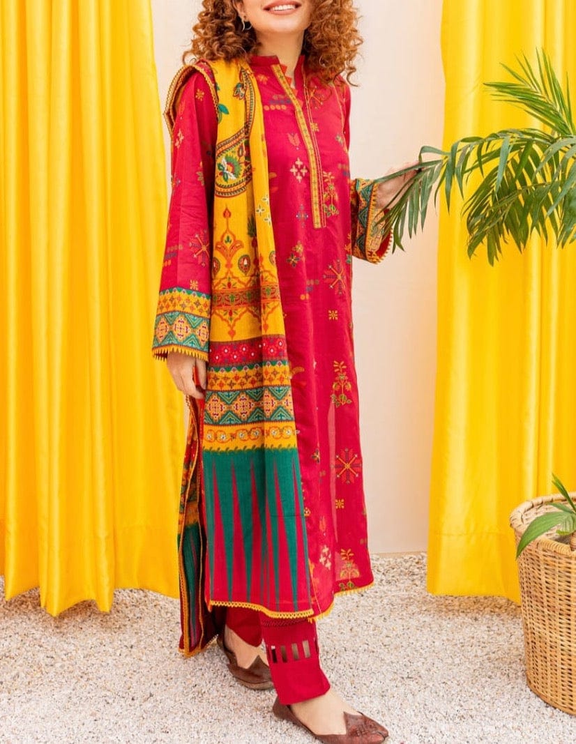 SMT W101 - Embroidered 3pc khaddar dress with digital printed shawl