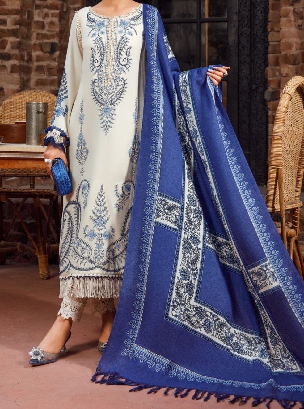 SMT W141 -Embroidered 3pc Marina dress With printed shawl