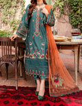 SMT W305- Embroidered 3pc linen dress with Embroidered chiffon dupatta.